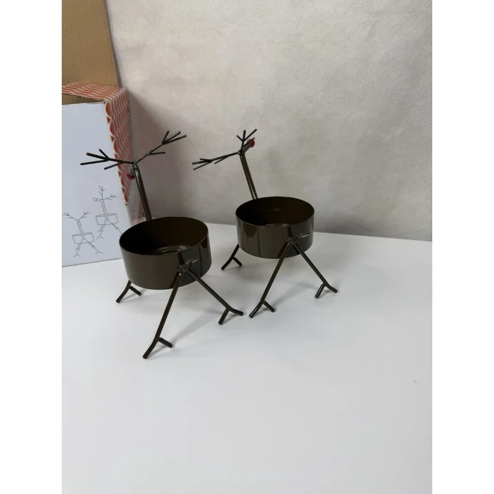 Gold Canyon Christmas Mini Reindeer Tealight Holders Set of 2 Vtg Holiday Box
